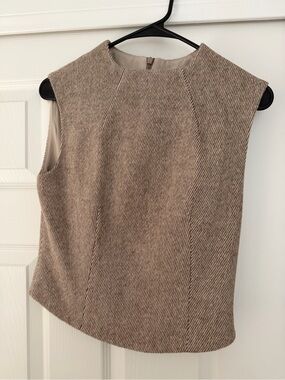 Odd Muse Beige Textured Tweed Sleeveless Top - Size S